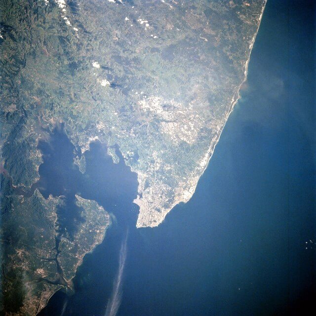 NASA satellite image of All Saints Bay and Salvador, Brazil (April 1997)