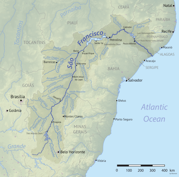 Map of the São Francisco river drainage basin in Brazil