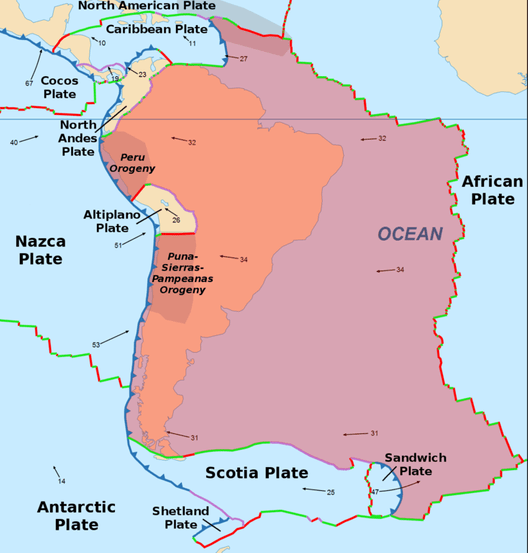 Map of South American plate boundaries