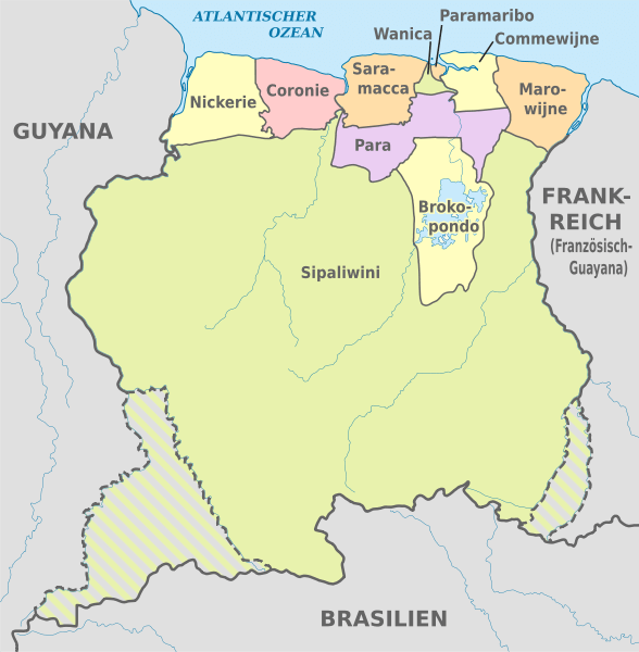 Map of administrative divisions of Suriname