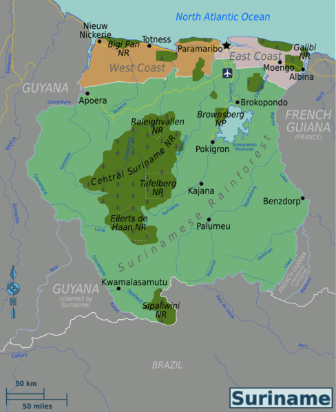 Suriname regions map