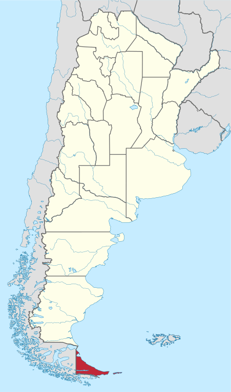 Map depicting the location of Tierra del Fuego province, Argentina