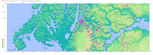 Topography map of southern Chile