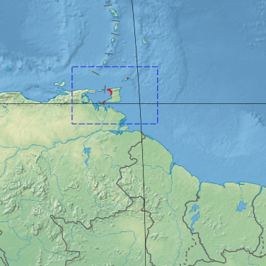 Map depicting the location of the Trinidad and Tobago dry forests (in red)
