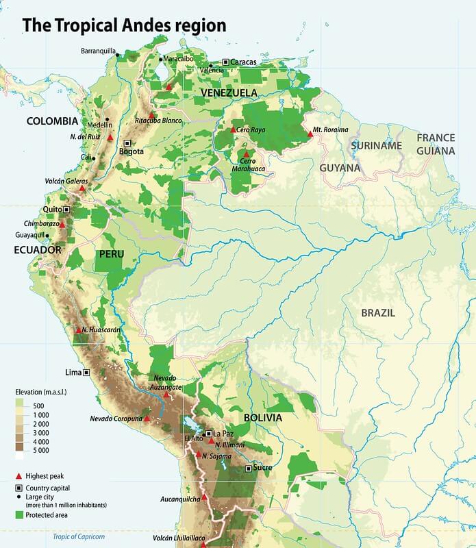 Map of the Tropical Andes Region