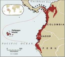 Map with the Tumbes-Chocó-Magdalena hotspot highlighted