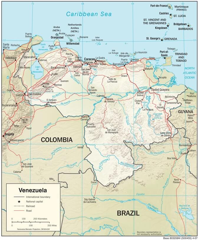 Venezuela physiography map