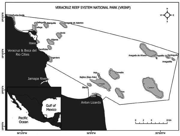 Map showing area of Veracruz Reef System National Park