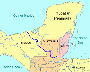 Yucatan Peninsula relief map