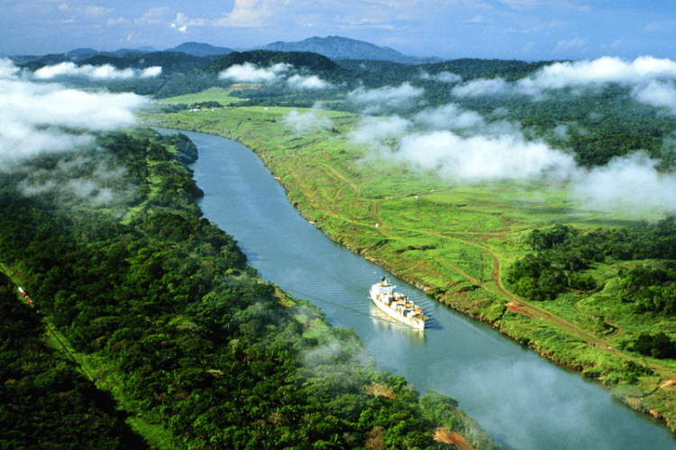 Aerial view of a portion of the Panama Canal