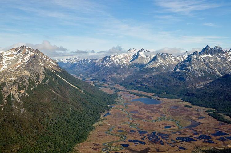 Aerial view of Valle Carbajal in Tierra del Fuego Province, Argentina