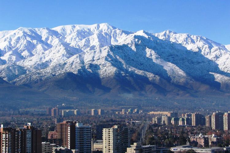 Andes mountain range over Santiago, Chile