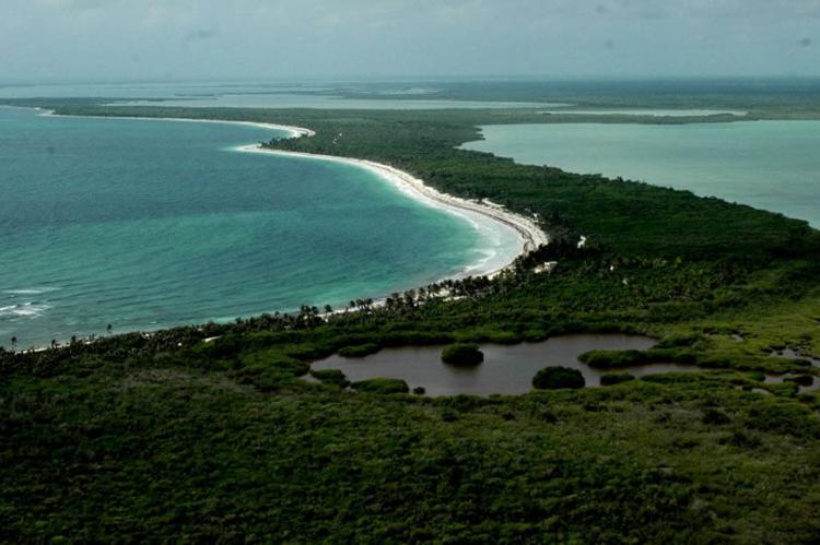 Aerial view of the Sian Ka'an Biosphere Reserve, Mexico