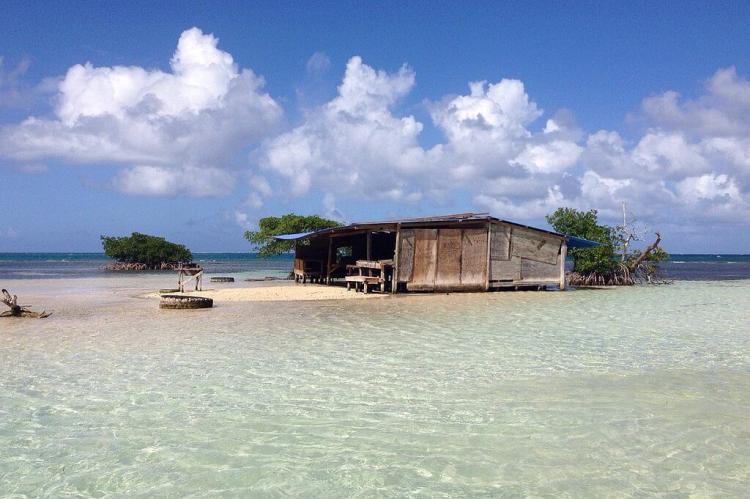 Cabin on an islet of the Grand Cul-de-Sac Marin Nature Reserve, Sainte-Rose, Guadeloupe