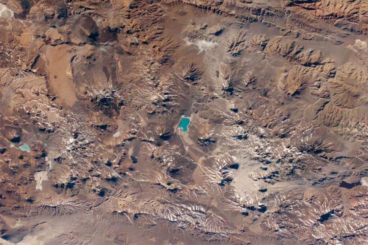 NASA photo of the landscape in the central Andes Mountains, near the border between Chile and Argentina