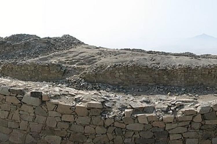 Ruins of Chankillo Fortaleza, archaeological site near Casma, Ancash in Peru