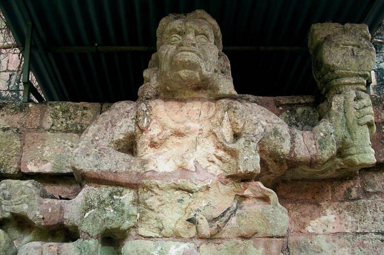 One of two simian sculptures at Copán, Honduras