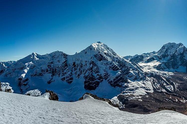 Cordillera Vilcanota panorama as seen from the summit of Nevado Qampa, Peru