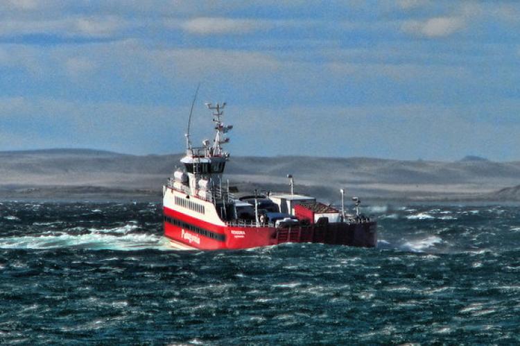 Crossing through the windswept Strait of Magellan, Tierra del Fuego