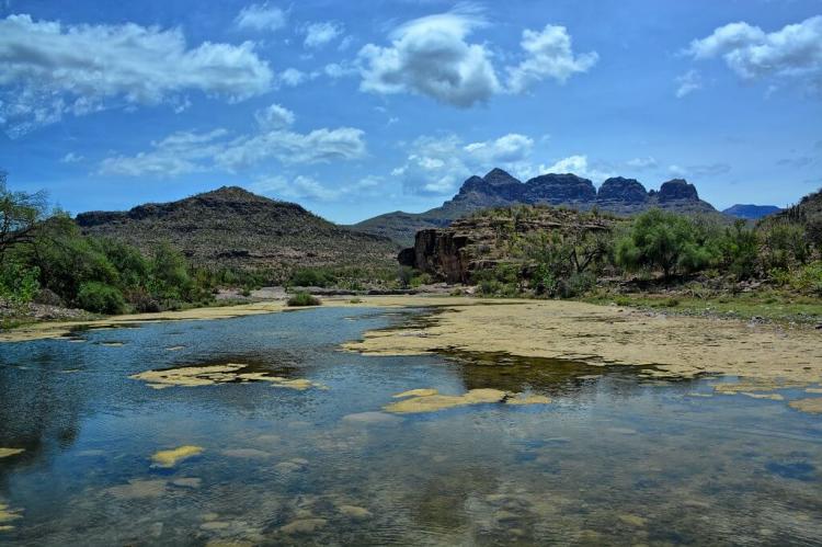 River through the desert: View of the Sierra de la Giganta mountains above Loreto, Mexico