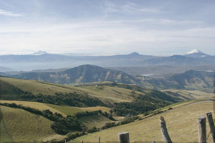 The Andes in Ecuador, with the volcanoes Antisana (left) and Cotopaxi (right), as seen from the Pichincha mountain.