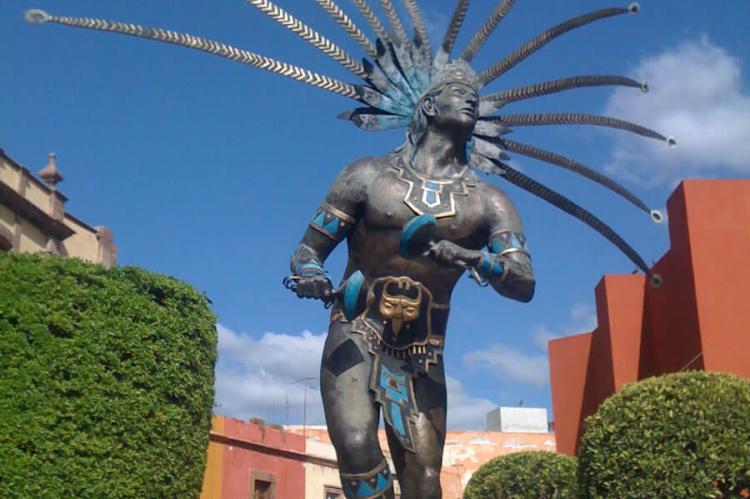 The Dancer, bronze sculpture by Mexican artist Juan Francisco Velasco y Perdomo, located in Historic town of Santiago de Queretaro, Mexico