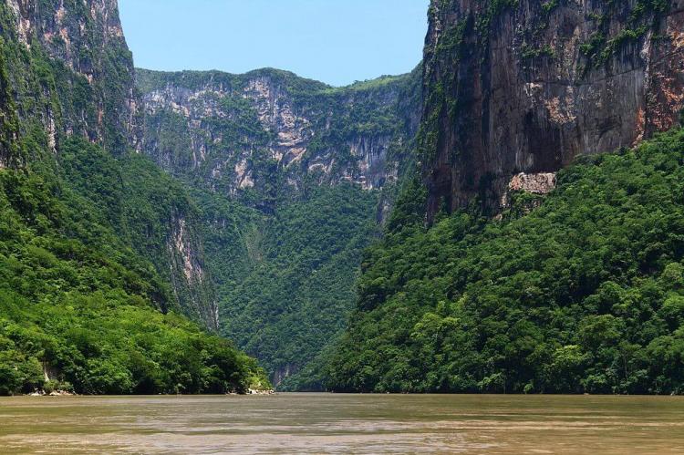 Grijalva River at entrance to Sumidero Canyon, Chiapas, Mexico