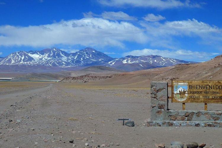 Entrance to the Nevado Tres Cruces National Park, Highway 31CH, altitude of 3800 meters