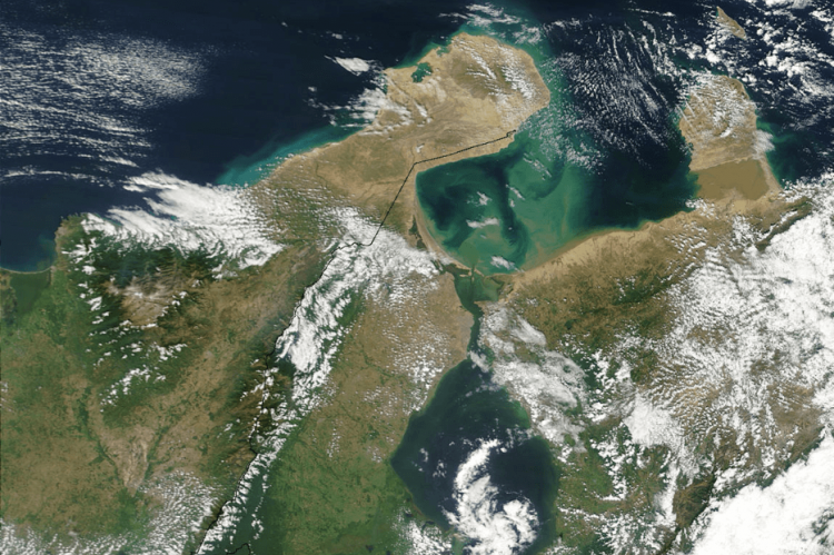 Satellite image of Guajira Peninsula and Gulf of Venezuela, taken by NASA