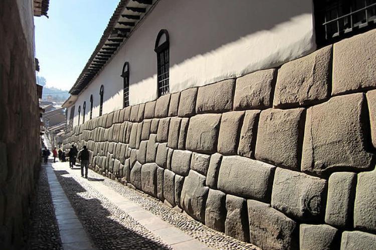 An Inca wall along Hatunrumiyoc in Cuzco, Peru