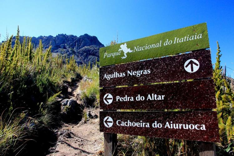 Visitor information sign in Itatiaia National Park, Brazil
