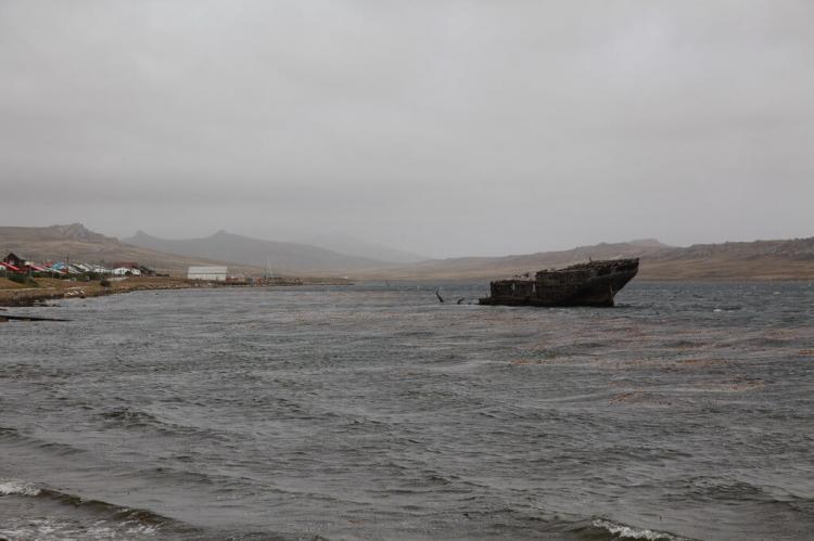 Jhelum Shipwreck in Stanley Harbour, launched in 1849, the Jhelum was damaged beyond repair while rounding Cape Horn