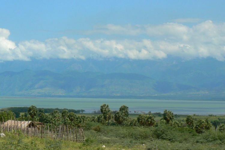 South shore of Lake Enriquillo, looking northward to the Sierra de Neiba mountains, Independencia Province, Dominican Republic