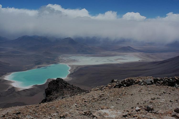 Laguna Verde and Blanca from the summit of Licancabur volcano, Bolivia