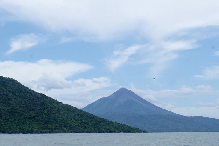View of volcanoes on Ometepe Island over Lake Nicaragua