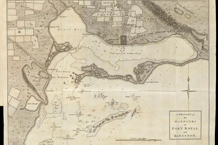 Map showing the harbors of Port Royal and Kingston, Jamaica