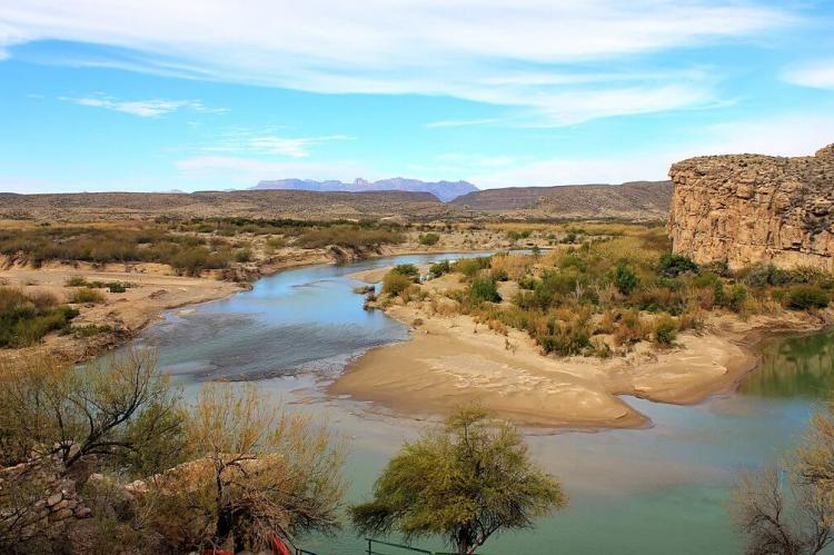Looking on from the Mexcian Side of the Rio Grande from the town of Boquillas del carmen, on the other side of the Rio Grande from Big Bend National Park, Texas