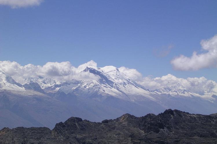 Panorama of the Cordillera Blanca (taken from Cordillera Negra) with Mount Huascarán, Peru