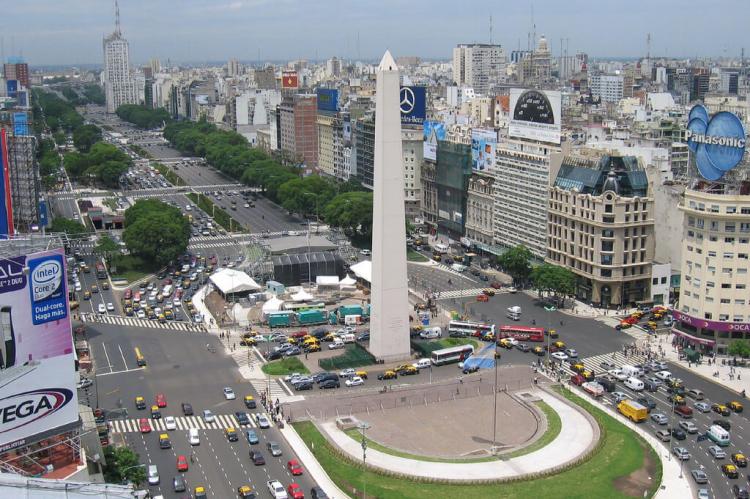 View of Avenida 9 de Julio with obelisk, Buenos Aires, Argentina