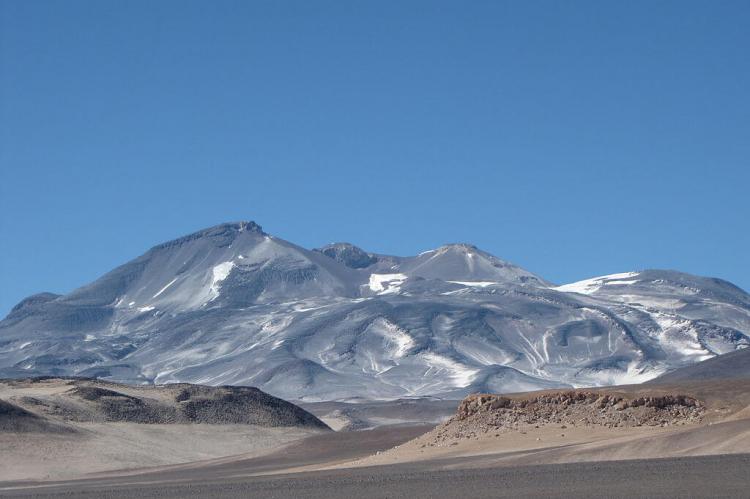 Ojos del Salado on the Argentina-Chile border, the world's highest active volcano at 6,893 m (22,615 ft)
