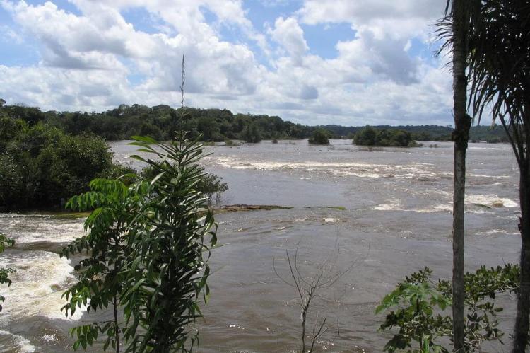 Maripa Falls on the Oyapock River as seen from the French Guiana side of the border with Brazil