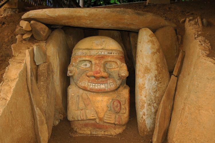 San Agustín Archaeological Park (Colombia) Deity in typical colors