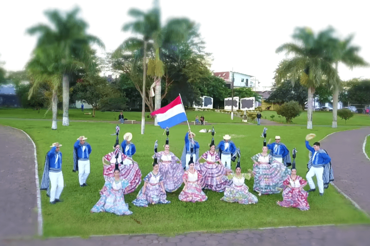 Paraguayans dancing folklore in a park in the city of Pedro Juan Caballero, Paraguay