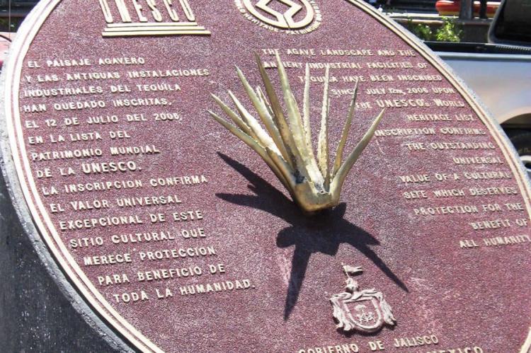 Plaque commemorating the inclusion of Tequila and the agave growing region on the World Heritage List by UNESCO