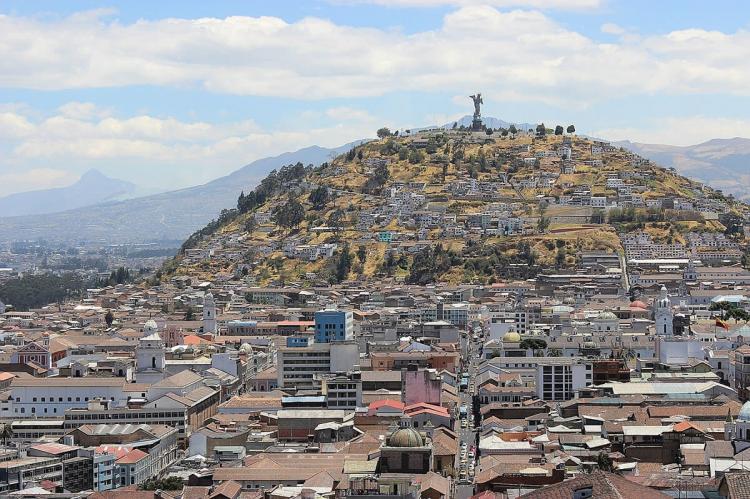 Quito, Ecuador panorama with Virgin of Quito in background