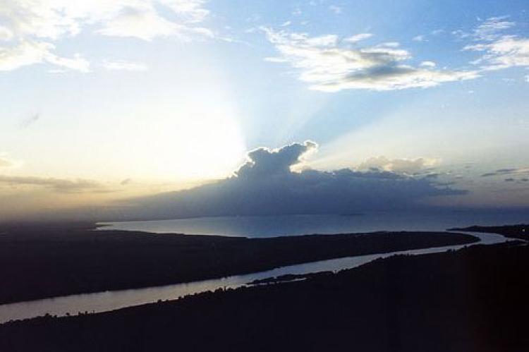 Aerial photo of sunset in Rio San Juan, Nicaragua