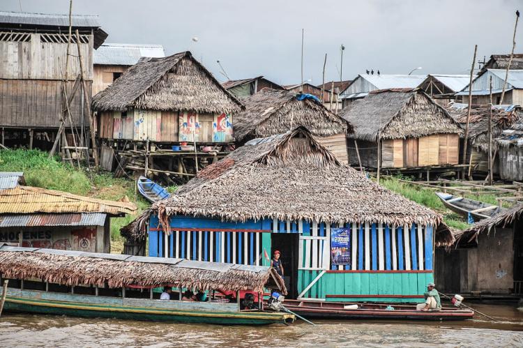 Homes along the river in Iquitos, Peru