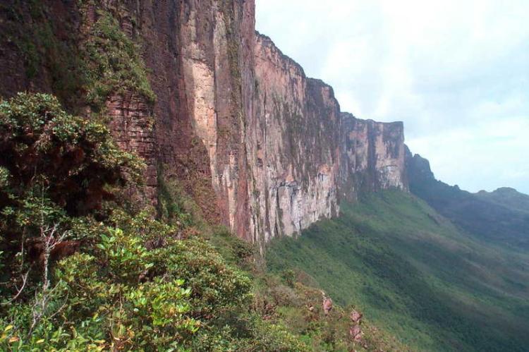 The steep rock wall of Roraima Tepui in the Guiana Highlands