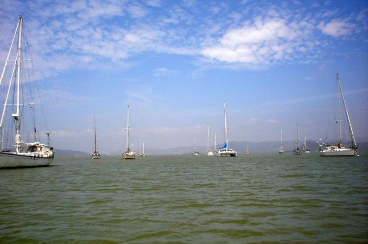 Sailboats anchored in Bahía de Caráquez, Ecuador