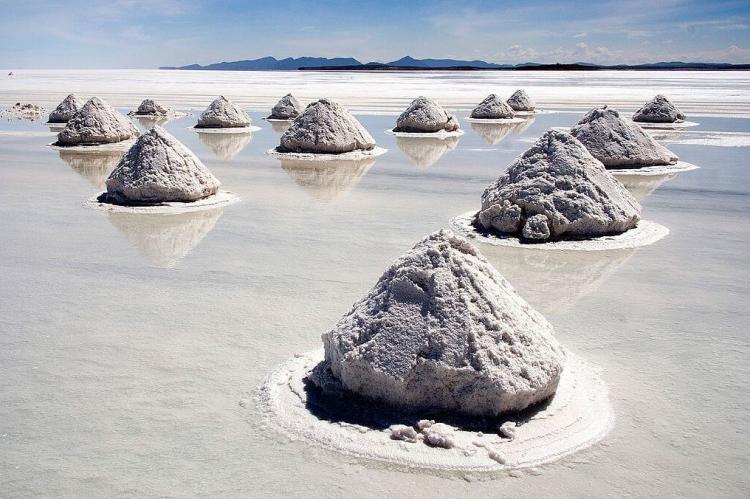 Salt mounds in Salar de Uyuni, Bolivia